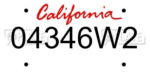04346W2 California License Plate