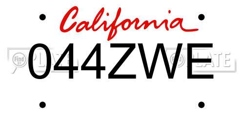 044ZWE California License Plate