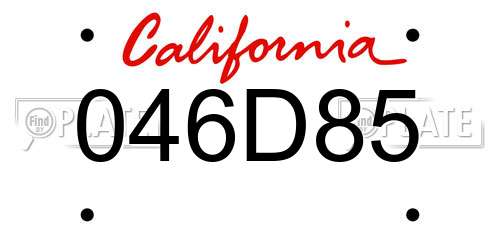 046D85 California License Plate