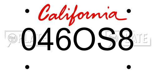 046OS8 California License Plate