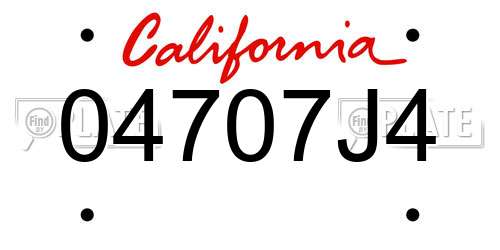 04707J4 California License Plate