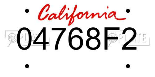 04768F2 California License Plate