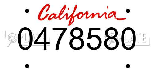 0478580 California License Plate