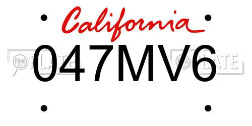 047MV6 California License Plate