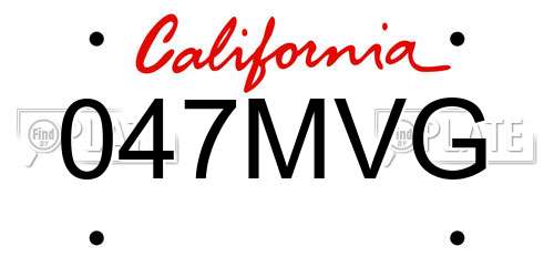 047MVG California License Plate
