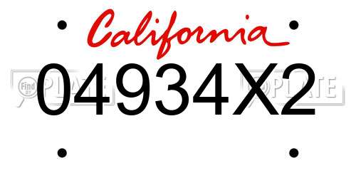 04934X2 California License Plate