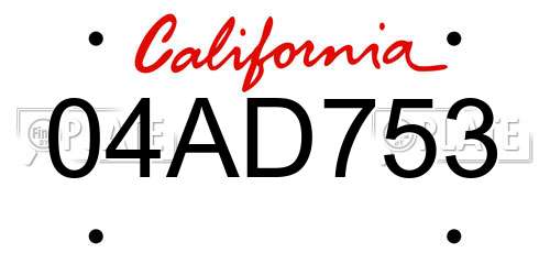 04AD753 California License Plate