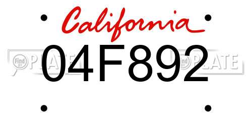 04F892 California License Plate