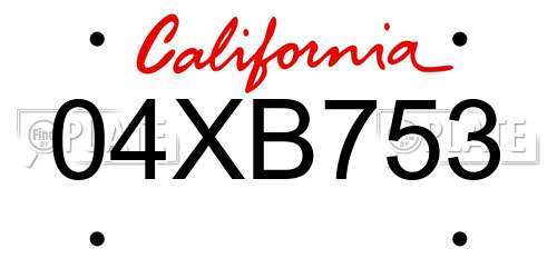 04XB753 California License Plate