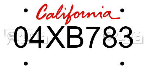 04XB783 California License Plate
