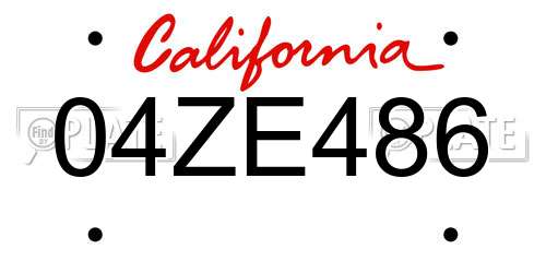 04ZE486 California License Plate