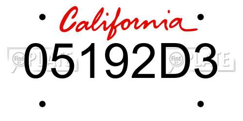 05192D3 California License Plate