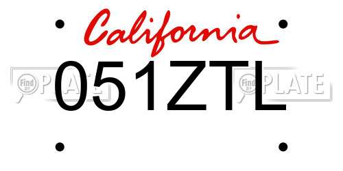 051ZTL California License Plate