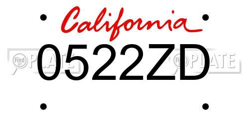 0522ZD California License Plate