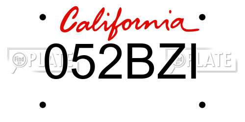 052BZI California License Plate