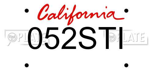 052STI California License Plate