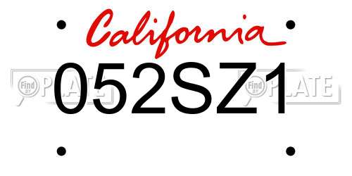 052SZ1 California License Plate