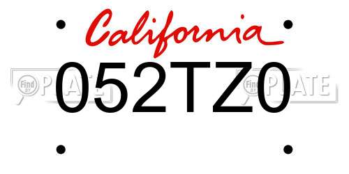 052TZ0 California License Plate