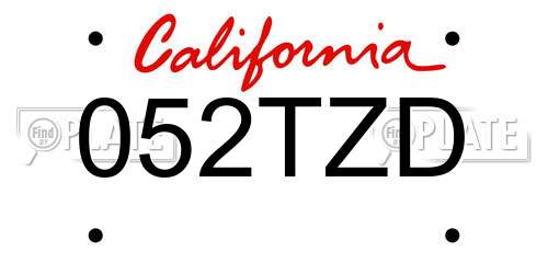 052TZD California License Plate