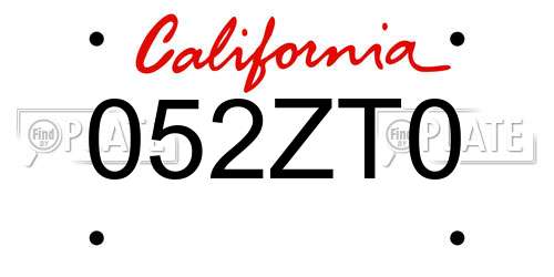 052ZT0 California License Plate