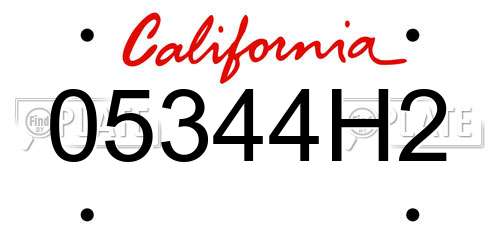 05344H2 California License Plate