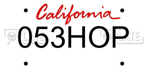 053HOP California License Plate