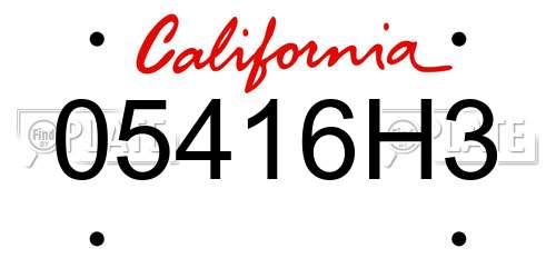 05416H3 California License Plate