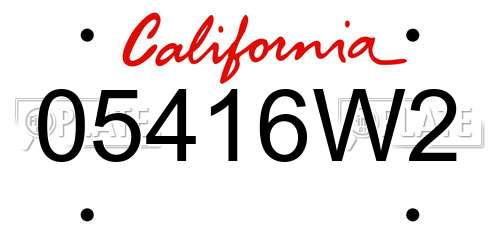 05416W2 California License Plate