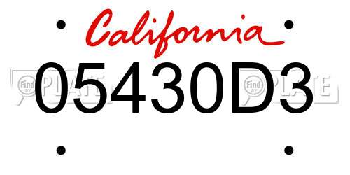 05430D3 California License Plate