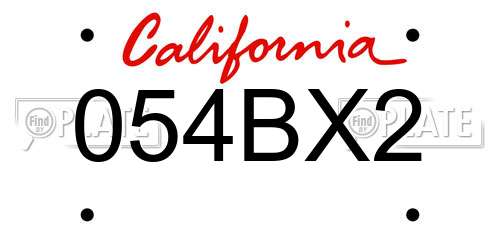 054BX2 California License Plate