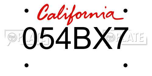 054BX7 California License Plate