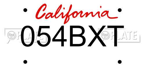 054BXT California License Plate