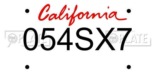 054SX7 California License Plate