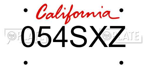054SXZ California License Plate