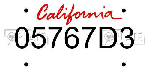 05767D3 California License Plate