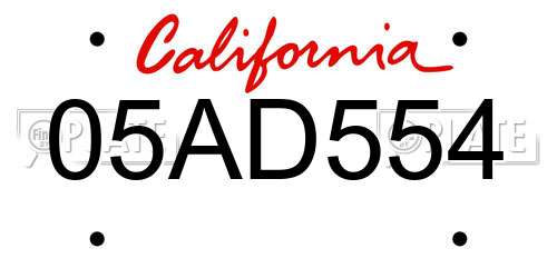 05AD554 California License Plate