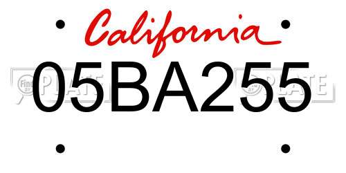 05BA255 California License Plate