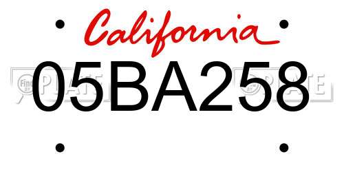 05BA258 California License Plate