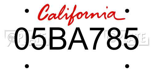 05BA785 California License Plate