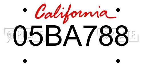 05BA788 California License Plate