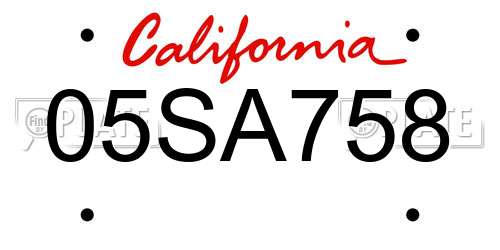 05SA758 California License Plate