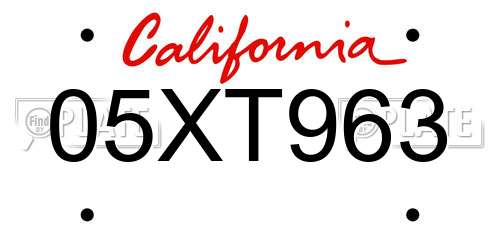 05XT963 California License Plate