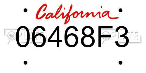 06468F3 California License Plate