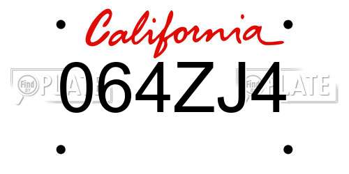 064ZJ4 California License Plate