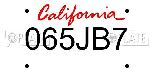 065JB7 California License Plate