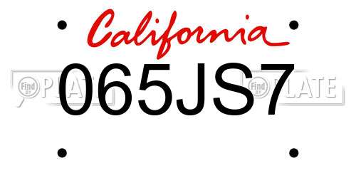 065JS7 California License Plate