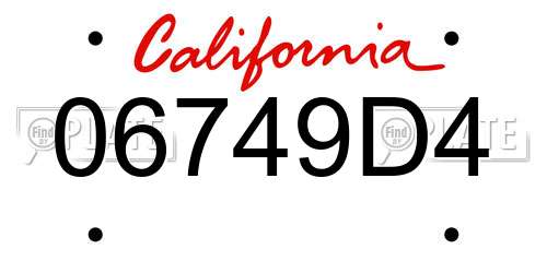 06749D4 California License Plate