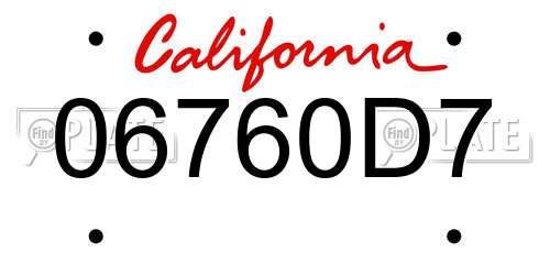 06760D7 California License Plate