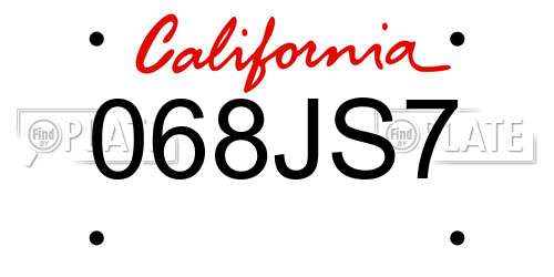 068JS7 California License Plate