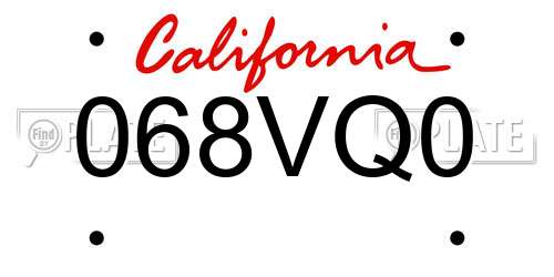 068VQ0 California License Plate